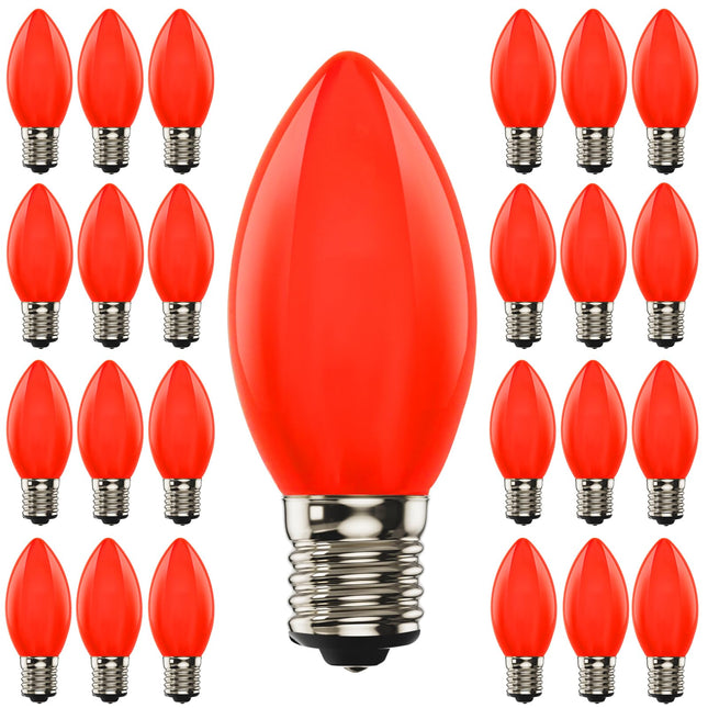 25 Pack C9 LED Red Christmas Lights Bulbs, Opaque Red Shatterproof LED Bulbs Replacement for Christmas Outdoor Patio String Lights, 0.6W Equivalent to 7W, Red Night Light Bulbs, E17 Intermediate Base