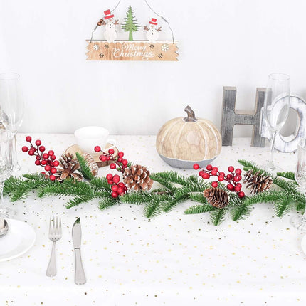 DearHouse 6FT Artificial Christmas Pine Garland with Red Berry Branch Pine Cone Winter Greenery Garland for Holiday Season Mantel Fireplace Table Runner Centerpiece Décor