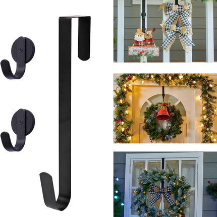 Front Door Wreath Hanger - 2 Magnetic Hooks & 1 Pack 14-Inch Long Hook for Holiday Decor, Versatile for Christmas, Easter, Spring Indoor and Outdoor Use