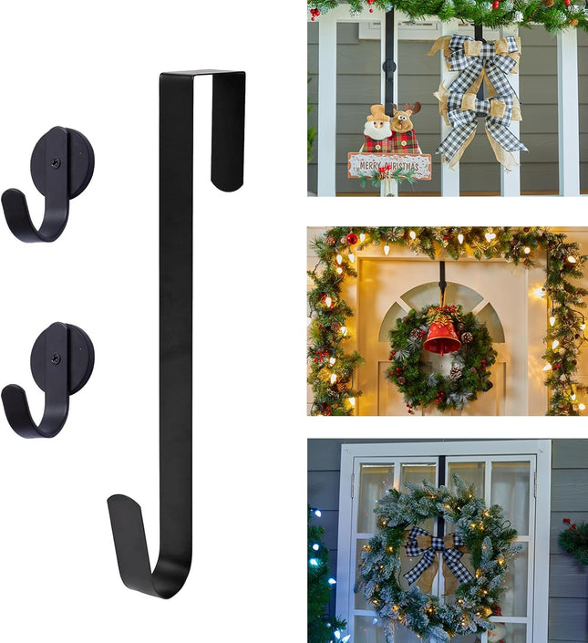 Front Door Wreath Hanger - 2 Magnetic Hooks & 1 Pack 14-Inch Long Hook for Holiday Decor, Versatile for Christmas, Easter, Spring Indoor and Outdoor Use