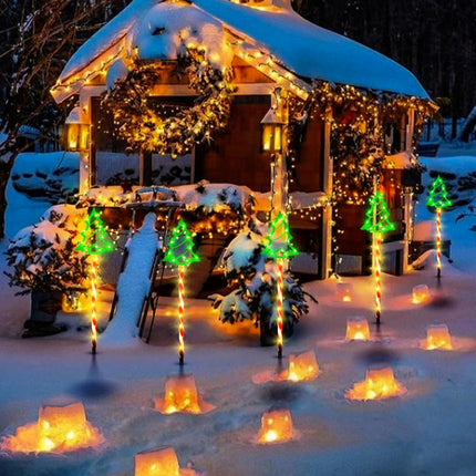 Solar Christmas Lights 5 Pack Solar Outdoor Christmas Tree with 8 Lighting Modes Christmas Pathway Lights Walkway Christmas Lights IP65 Waterproof Christmas Outdoor Decorations for Yard Garden Sideway