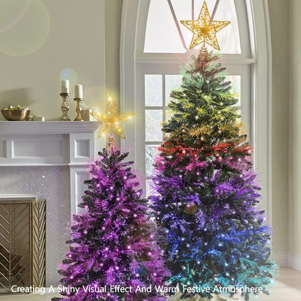 Golden Christmas Tree Star with Christmas Cards, 12" Golden Glittered 20 Bulbs Gold Bead Strand Design, 5-Point Natural Capiz Star Lighted Handmade Christmas Treetop, Christmas Ornament Tree Topper