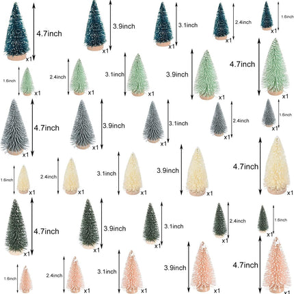 DearHouse 30PCS Artificial Mini Christmas Trees, Mini Pine Tree Sisal Trees with Wood Base Bottle Brush Trees for Christmas Table Top Decor Winter Crafts Ornaments (Pink, 30)