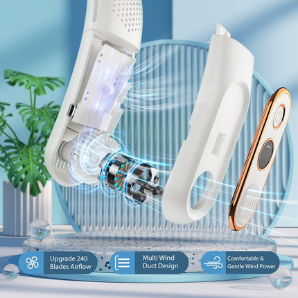 Matekxy Portable Neck Fan Led Display Bladeless Fan HandsFree Rechargeable And Lightweight Personal Folding Wearable Neck Fan