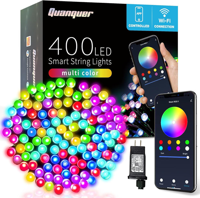 Quanquer Smart Color Changing Christmas Lights: 131ft 400 LED WiFi App Control RGB Dimmable Christmas Tree Lights Work with Alexa & Google Home for Christmas Halloween Party Indoor Outdoor Decor