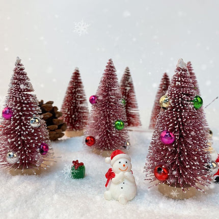 Mini Snow Frost Trees Mini Christmas Tree Plastic Winter Snow Ornaments Tabletop Trees for Holiday Party DIY Room Decor Home Table Top Christmas Decoration Diorama Models 4“ 8 Pcs