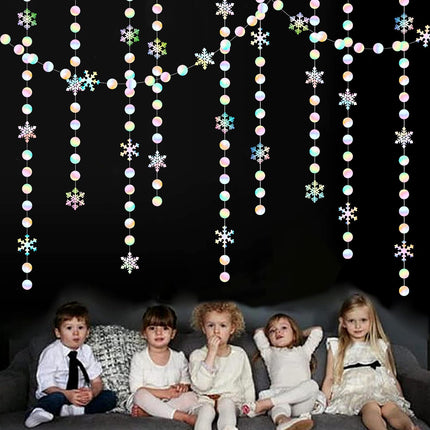 Iridescent-Holographic Christmas Party-Decorations Snowflake-Snow Garland - 61Ft Winter Wonderland Frozen Hanging Paper Streamers Banner,Birthday Year Decor Ouruola