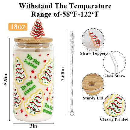 Christmas Iced Coffee Cup, Practical Birthday , 18oz Christmas Cake Tree Tumbler Can Glass, Reusable Beer Can Drinking Glass for Christmas Decor