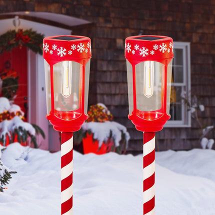 HUYIENO 8pk Solar Christmas Pathway Lights Decorative Outdoor Garden Path Lights Stainless Steel Solar Powered Landscape Lighting for Walkway Yard Garden Lawn