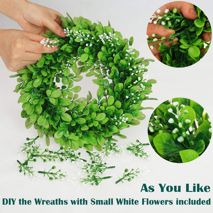 4 Packs Artificial Boxwood Wreaths 12 Inches Faux Greenery Leaves Wreath for Front Doors, Windows, Hanging Wall, Farmhouse, Wedding Party, and Home Decorations
