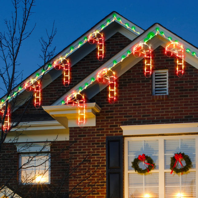 Minetom Christmas Candy Cane String Lights with 6 Drops - 7.5ft 180 Bulbs Candy Cane Icicle Lights with 8 Clips, Connectable Hanging Lights for Rooftop Eaves Christmas Home Outdoor Decoration