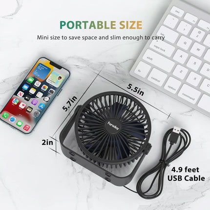 Usb Desk Fans 5 Inches 2 Pack Portable Table Fans 360° Head Rotation Small Personal Desktop Fan For Home Office, 3 Speeds