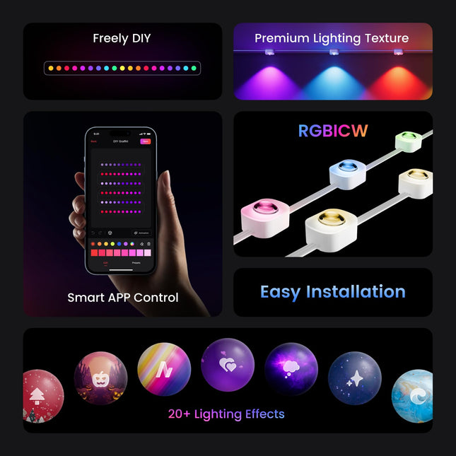YEELIGHT Smart Outdoor Permanent String Light, 50 Ft, 20+ Lighting Effect, RGBIC LEDs, Music Sync, APP Control for DIY, IP67 Waterproof, lighting decoration for Eaves/Halloween/Christmas/Party/Holiday