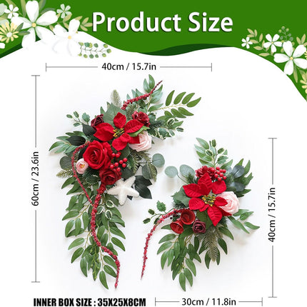 Christmas Wedding Arch Flowers, Faux Flower Swag Set of 2, Xmas Red Floral Swag, Welcome Flowers, Flower Swags for Wedding Arch, Wedding Flowers for Welcome Signs, Reception Ceremony Signs Decor
