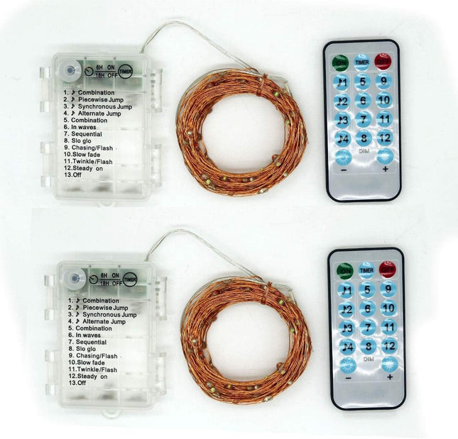 2 Pack Sound Activated Music String Lights,32.8ft 100LEDs 12 Modes Waterproof Copper Wire Multicolor AA Battery Powered String Lights with Remote Control for Bars,Parties,Christmas,Wedding Dance.
