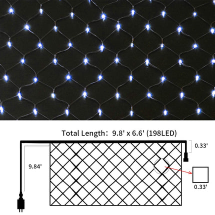 Christmas Net Lights Outdoor Mesh Lights 9.8ft x 6.6ft 198 LED Blue Net Lights Plug in 8 Modes Connectable for Garden Lawn Bushes Halloween Decorations