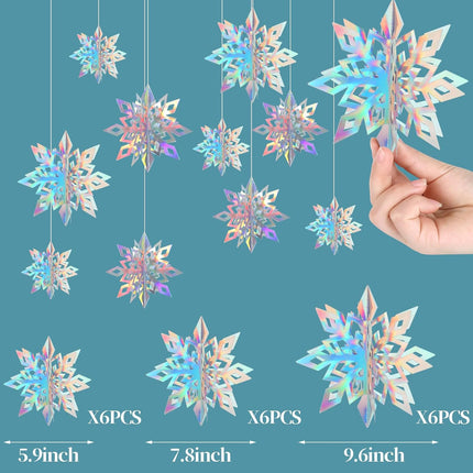 CCINEE 18pcs Christmas Hanging Snowflakes Decorations, Large Frozen Themed 3D Snowflake Garland for Winter Wonderland Party Indoor Classroom Decorations