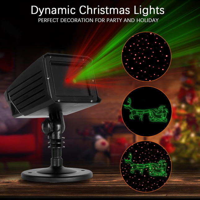Christmas Laser Projector - Red and Green Elk Pulling Sled Outdoor Garden Light with Remote Control for Xmas Holiday Decoration Year Party Show