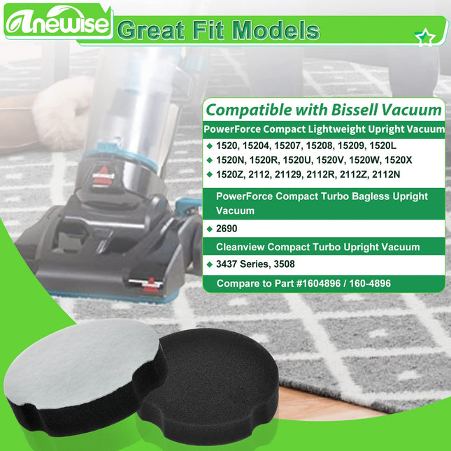 6 Pack Filter For Bissell Powerforce Compact Lightweight Upright 2112 1520 For Bissel Turbo Bagless 2690 Cleanview 3437 3508 Vacuum Cleaner, Compare To Parts 16048961604896
