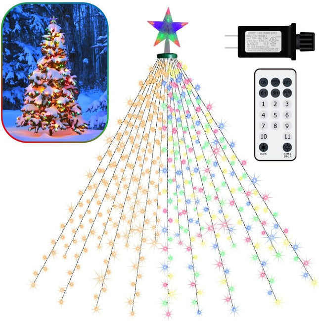 LED Christmas Tree Lights, 6.6 FT x 16 Warm White & Multicolor String Lights with Star Topper, Xmas Tree Decor, Christmas Ornaments Lights with Timing Function & 11 Modes Remote Control