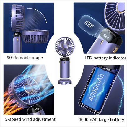 Handheld Portable Fan,Mini Personal Foldable Hand Fan,4000Mah Battery Operated,Usb Rechargeable,5 Adjustable Speeds Desk Table
