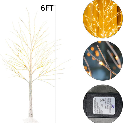 TW SHINE 144 LED Lighted Birch Tree, 6 FT Pre-lit Artificial Christmas Trees for Thanksgiving Christmas Decorations Indoor Home Bedroom Outdoor Festival Wedding Party, Warm White