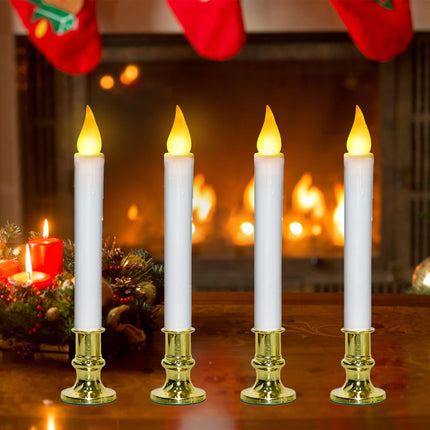 Christmas Window Candles Lights, Battery Operated Window Candles with Remote, LED Window Candles with Candle Holders Suction Cups, Flameless Window Candles for Holiday Decoration- 4 Pack