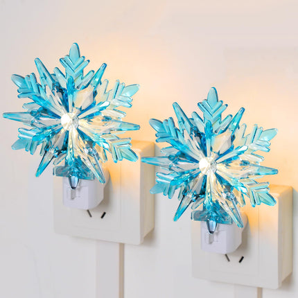 Honoson 2 Pcs Christmas Snowflake Nightlight Winter Snowflakes Night Light LED Snowflake Nightlight Xmas Holiday Decor Christmas Winter for Bedroom Christmas Decoration