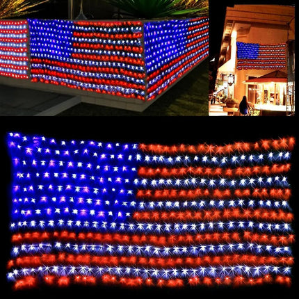 4th of July Decorations, 420 LED 24V Plug in Red White and Blue American Flag Net Lights, Waterproof Patriotic Lights for Outdoor Indoor Independence/National/Memorial Day, Christmas Decor