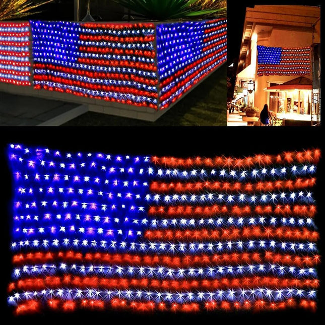 4th of July Decorations, 420 LED 24V Plug in Red White and Blue American Flag Net Lights, Waterproof Patriotic Lights for Outdoor Indoor Independence/National/Memorial Day, Christmas Decor