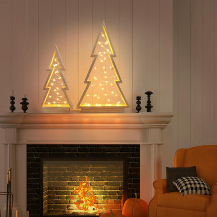 2 PCS Wood Christmas Tree with Lights, Tabletop Decor Christmas Farmhouse Centerpiece Xmas Tree Sign for for Holiday Home Decor,Christmas Holiday Decorations Set