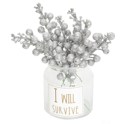 Artiflr 14 Pack Christmas Glitter Berries Stems Clearance, 7.8 Inch Artificial Christmas Picks for Christmas Tree Ornaments, DIY Xmas Wreath, Crafts, Holiday and Home Decor, Silver