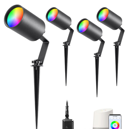 EDISHINE 50Ft Smart Christmas Landscape Spotlights, 300LM Color Changing Landscpae Lighting, IP67 Waterproof Outdoor Spot Lights for Yard Garden, APP Control Alexa & Google Home, 4PCS