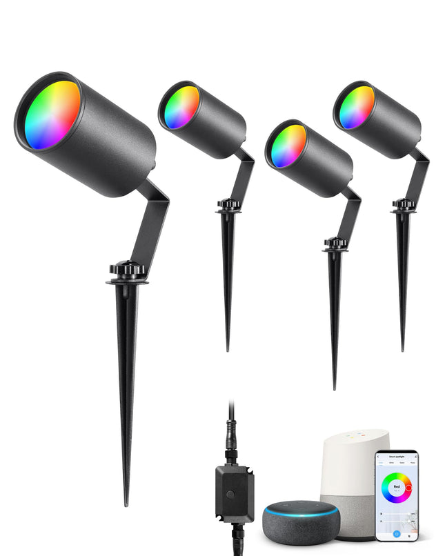 EDISHINE 50Ft Smart Christmas Landscape Spotlights, 300LM Color Changing Landscpae Lighting, IP67 Waterproof Outdoor Spot Lights for Yard Garden, APP Control Alexa & Google Home, 4PCS