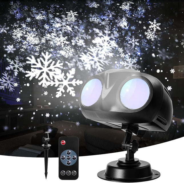 Outdoor Snowflake Projector Lights, IP65 Christmas Snow Projector, Rotating Dynamic Snow Landscape Projection Lamp with Remote Control, for Halloween, Xmas, Year, Parties, Weddings, and Patios