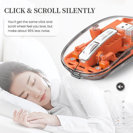 A.JAZZ Wireless Bluetooth5.1&2.4G Mini Lightweight Mouse,Transparent Clear Cool,Rechargeable Silent Computer Mice,Nano USB C Receiver,LED Battery Magic Silm For Office/PC/Mac/Laptop/Apple/ipad(Orange)
