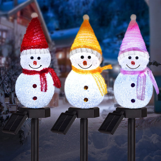 3-Pack Solar Snowman Christmas Pathway Lights, Snowman Lights with Stake Outdoor Waterproof, Outdoor Decorative Lights for Garden Yard Street Pathway Park Christmas Wedding