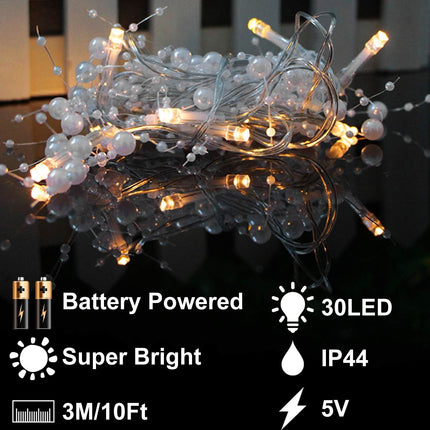 TURNMEON 10 Ft 30 LED Christmas Garland with Lights Timer Lighted Beaded Garland Christmas String Lights Battery Operated Lighted Christmas Garland Xmas Garland Decor for Home Mantle Fireplace Table