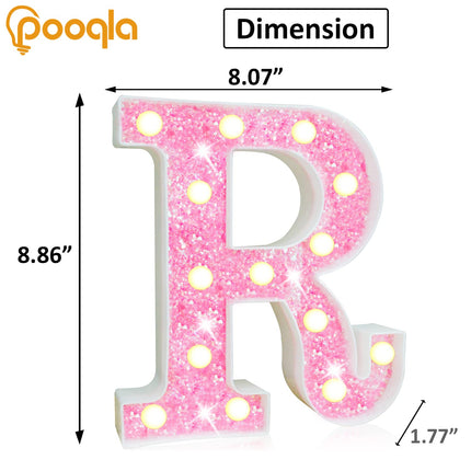 Pooqla LED Marquee Letter Lights, Light Up Pink Letters Glitter Alphabet Letter Sign Battery Powered for Night Light Birthday Party Wedding Girls s Home Bar Christmas Decoration, Pink Letter R