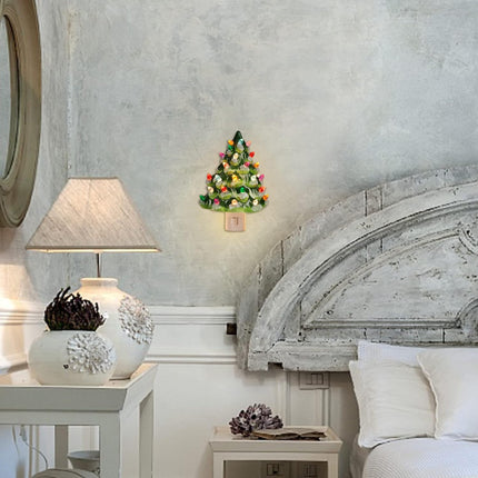 Blissun Ceramic Christmas Tree Night Light, 6" Snow-Capped Christmas Decorative Ceramic Tree