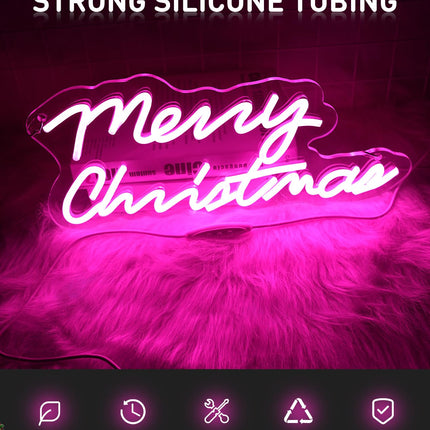 Shine Decor Merry Christmas Neon Sign, Dimmable USB & Battery Powered Pink Merry Christmas Light Up Sign, Christmas Decor for Year Bedroom Wall Birthday Party Window 15.75'x7.4''
