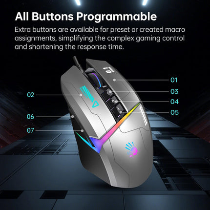 Bloody W60Max Wired RGB FPS Gaming Mouse, 10000 CPI, All Buttons Programmable, 2000Hz Report Rate, 250 IPS, 4M Onboard Memory (Gungrey)