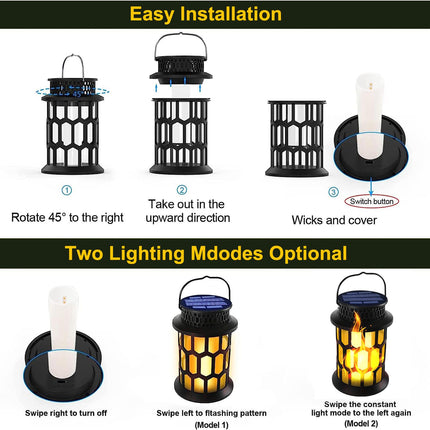 YoungPower Solar Outdoor Lantern Lights, 2 Modes Flickering Flame & Warm Light, Waterproof Hanging Lanterns for Christmas, Halloween, Patio and Yard Décor (2-Pack)