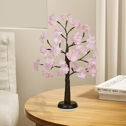 Lighted Cherry Blossom Tree, 23 in Artificial Cherry Blossom Tree with LED Lights, Battery and USB-C Powered Tree Lamp, Fairy Night Light for Bedside, Wedding, Living Room, Home Decor Indoor