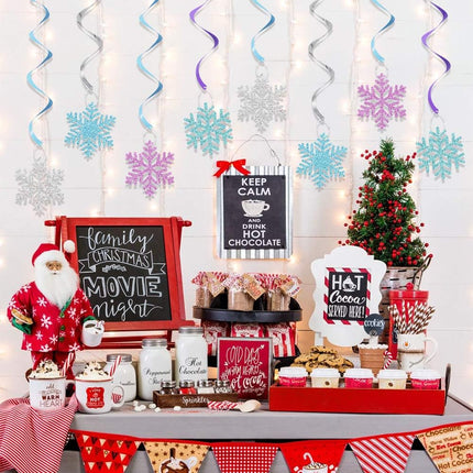 20Pcs Winter Snowflake Hanging Swirls Decorations, Winter Hanging Ceiling Streamers Purple Blue White Snowflakes Garland for Winter Wonderland Baby Shower Winter Birthday Party Decorations