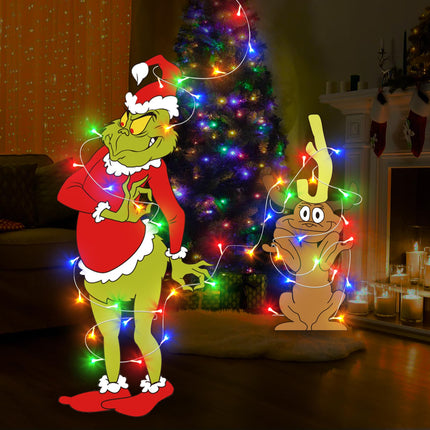 Christmas Decorations Indoor Christmas Tree Decor - 2pcs Lighted Green Gnome Christmas Yard Signs Welcome Signs with LED String Lights Back Braces for Yard Garden Lawn Christmas Outdoor Decor