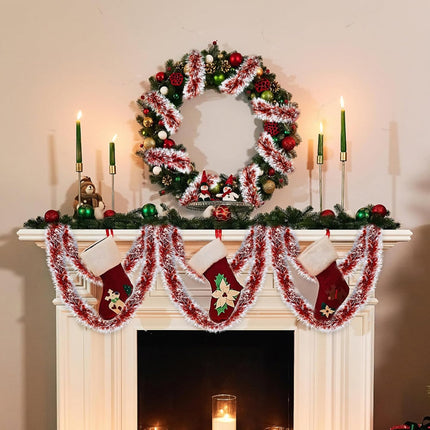 50 Feet Christmas Tinsel Garland,Metallic Twist Garland,Shiny Hanging Garland Ornaments for Christmas Tree Home and Party Decoration(Bright Red)