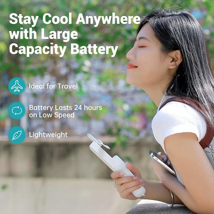 Mini Handheld Fan,3000Mah Small Battery Operated Fan,Portable Quiet Fan,Usb Rechargeable Pocket Fan,3 In 1 Hand Fan With Power