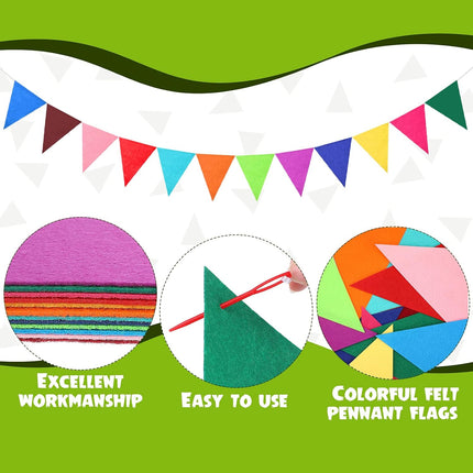 9.8 Feet Pom Pom Garland Rainbow Felt Fabric Garland Set Colorful Tassel for Classroom 3.6 Feet Felt Pennant Banner for Classroom School Christmas Home Birthday Party(Multicolor)