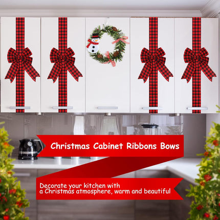 Ysleen 6 Pcs Christmas Cabinet Ribbon Bows Festive Large Xmas Bows and 4 Pcs Christmas Pine Wreath with Snowman Santa Claus Artificial Christmas Front Door Wreath for Christmas Party (Black and Red)